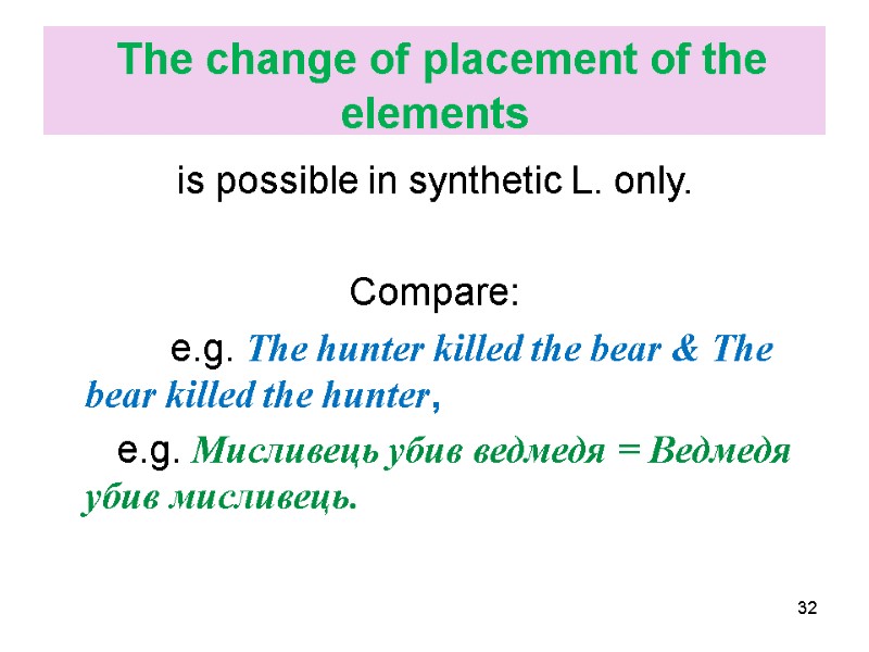 The change of placement of the elements is possible in synthetic L. only. 